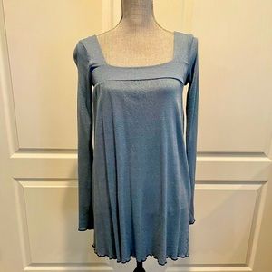Michael Stars Blue Shimmer Square Neck Long Sleeve Dress